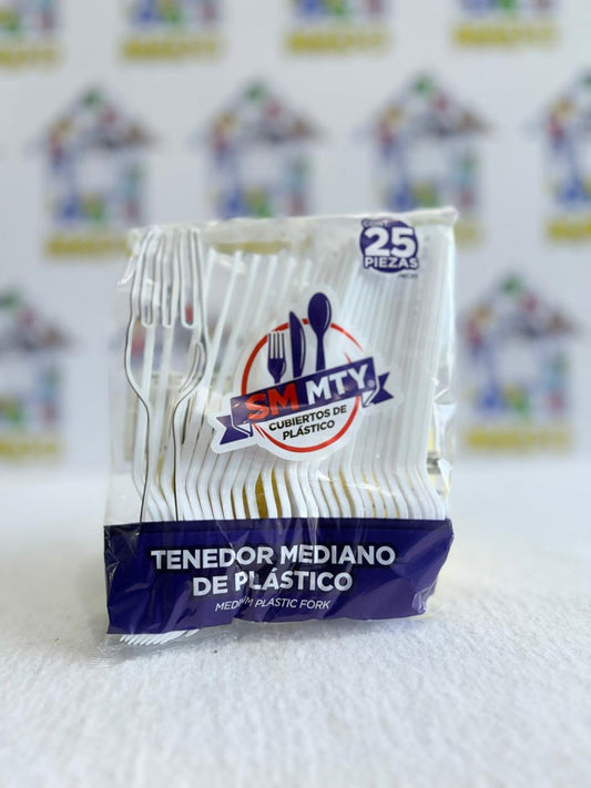 TENEDOR MEDIANO DE PLASTICO 25 PZAS