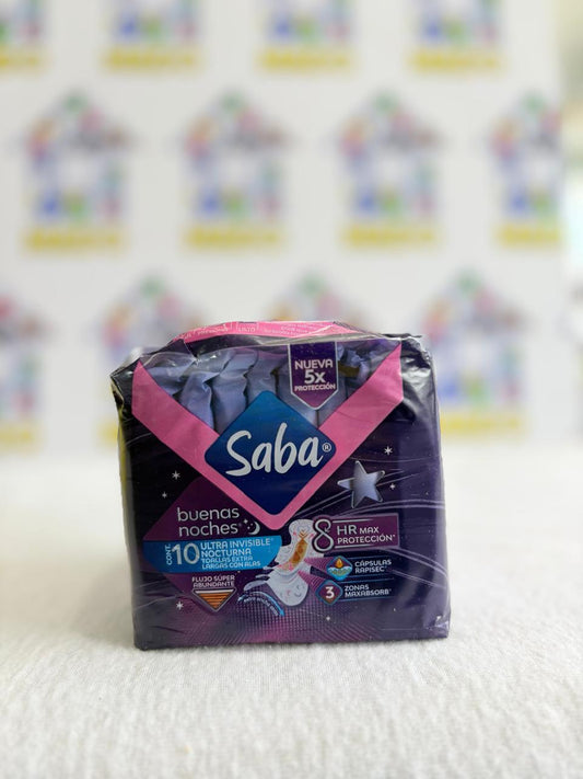 TOALLAS SANITARIAS 10 PZ SABA NOCTURNA C/ALAS