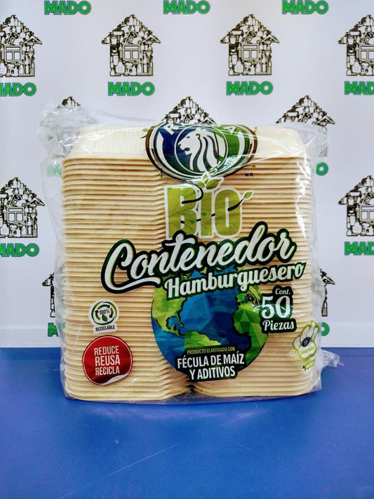 HAMBURGUESERO BIODEGRADABLE CON 50 PIEZAS